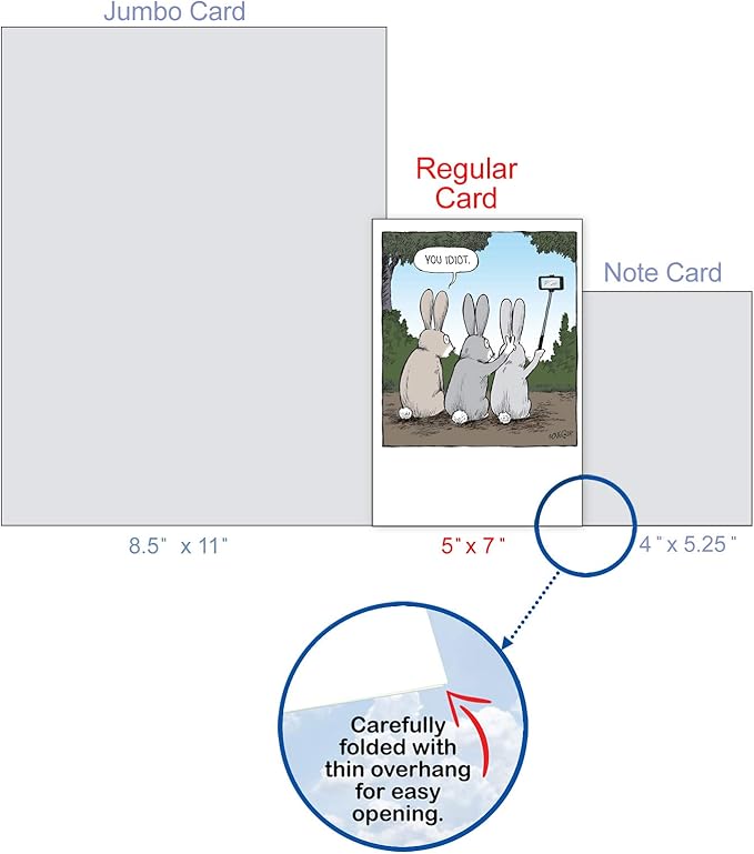 NobleWorks - 1 Humor Birthday Card with Envelope - Funny Cartoons for Birthday Greetings, Celebration Notecard - Bunny Selfies C2750BDG