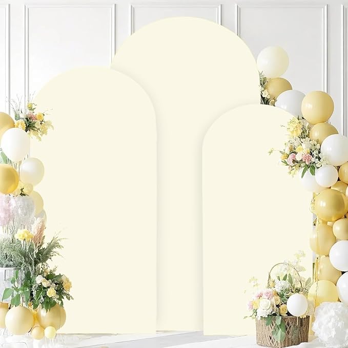 Wedding Arch Cover Set of 3 6FT 6.6FT 7.2FT Ivory Spandex Arch Stand Covers for Round Top Chiara Arch Stand Covers Balloon Arched Cover for Birthday Party Ceremony Banquet Decorations