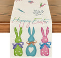Artoid Mode Green Blue Pink Rabbit Bunny Happy Easter Table Runner, Seasonal Holiday Kitchen Dining Table Decoration for Home Party Decor 13 x 108 Inch
