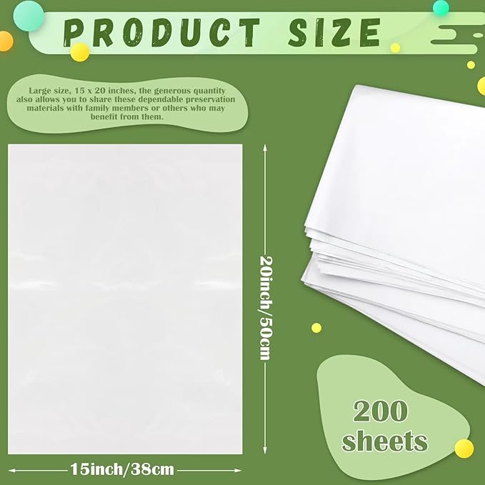 RYKOMO 200 Sheets 15 x 20 inch Acid Free Archival Tissue Paper, White No Lignin Free Packing Tissue Paper for Preserving Clothing Storage Festival Gift Wrap Mother's Day Party Décor