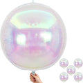 Iridescent Round Foil Balloons 32 Inch 5 Pcs Holographic 4D Ball Balloons Clear Balloon Ornament Mylar Balloon for Girls Mermaid Under The Sea Rainbow Birthday Wedding Baby Shower Party Decor