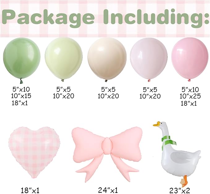 One Silly Goose Balloon Arch Kit with Walking Silly Goose and Gingham Foil Balloons for Farm Animal Goose Themed Birthday Baby Shower Decoration