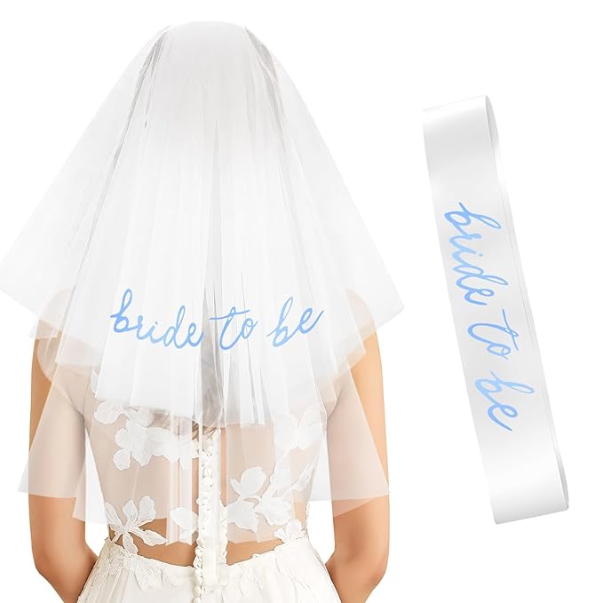 Blue Bride to Be Sash Veil for Bachelorette Party Decorations, 2 Pack Bride to Be Decorations Set for Women and Girls, Blue Bridal Shower Gift, Wedding Engagement Gifts for bride