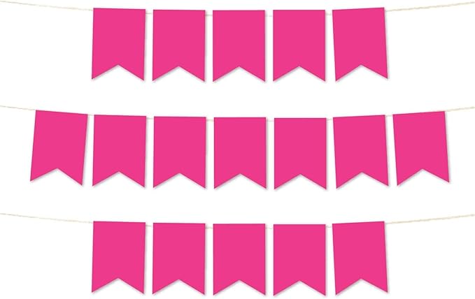 Andaz Press Hanging Pennant Banner with String, Fuchsia Hot Pink, 1-Set, 24 Pennants, Approx. 12-Feet Long