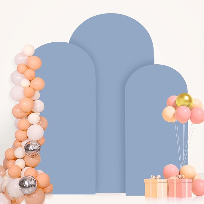 Wedding Arch Cover Set 5FT 6FT 7FT Dusty Blue Wedding Arch Cover Set of 3 Spandex Round Top Arch Covers for Metal Stand Balloon Stretchy Arch Cover for Wedding Party Supplies