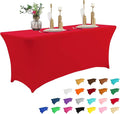 IVAPUPU 8FT Table Cloth for Rectangular Fitted Events Stretch Red Table Covers Washable Cover Spandex Tablecloth Protector for Party, Wedding, Cocktail, Banquet, Festival