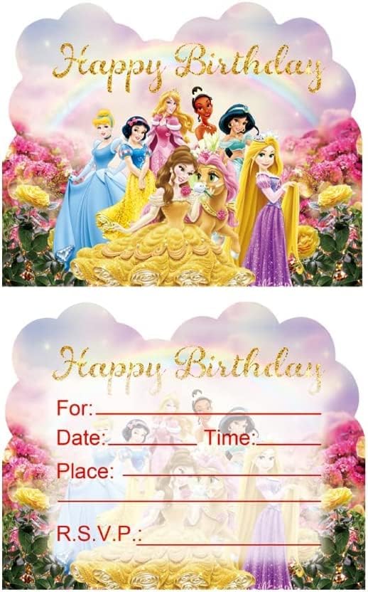 20pcs Princess Birthday Invitations,Princess Party Invitations Birthday Party Supplies Decoration(Invitations20pcs)