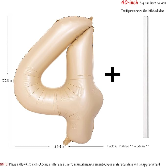40 In Caramel Number Balloons Helium Foil Mylar latex Balloon Birthday Party banquet Decoration Digital 4