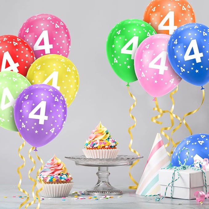 Ainiv 4th Birthday Balloons 18PCS, 12inch Numbers Printed Latex Party Balloons, 4th Anniversary Party Supplies Balloons, Numbers Balloons Decorations for Girls Boys 4 Year Old Birthday Party