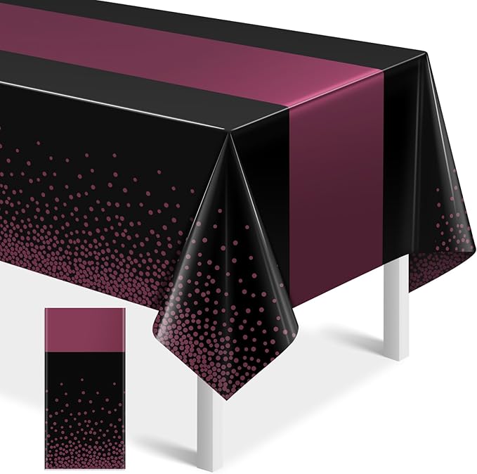 1Pcs Black and Maroon Tablecloth Party Decorations,Plastic Black Table Cloth Printed Maroon Table Runner Disposable Rectangle Table Cover for Birthday Wedding Graduation Anniversary Party,54x108Inch