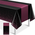 1Pcs Black and Maroon Tablecloth Party Decorations,Plastic Black Table Cloth Printed Maroon Table Runner Disposable Rectangle Table Cover for Birthday Wedding Graduation Anniversary Party,54x108Inch