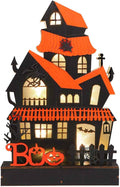 Halloween Decorations Indoor Haunted House Lights, Wooden Tabletop Decoration for Home, Battery Operated Light Up Halloween Decor for Desk Table Fireplace Room Party Decor