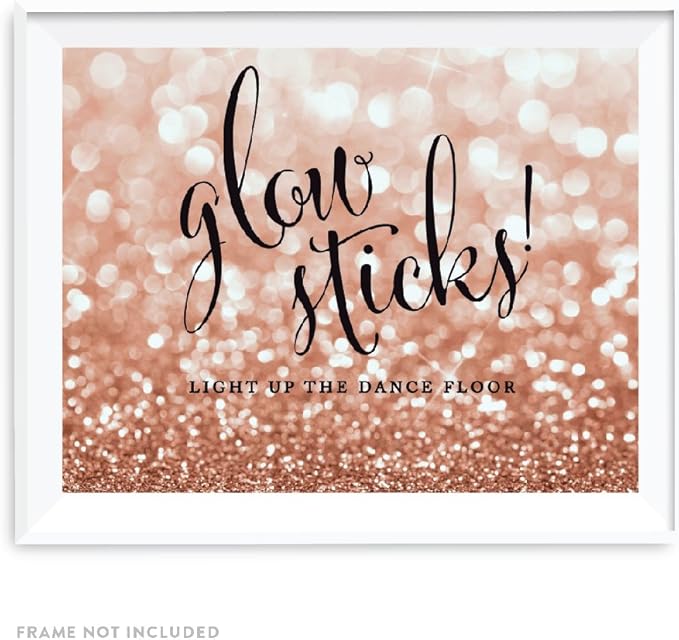 Andaz Press Wedding Party Signs, Glitzy Rose Gold Glitter, 8.5x11-inch, Glow Sticks Light Up the Dance Floor, 1-Pack, Bokeh Colored Party Supplies