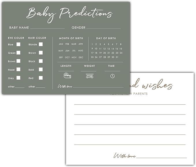Baby Predictions and Advice Cards, 5" x 7" Minimalism Baby Shower Predictions Cards, Daily Party Games & Activities Favors for Newparents - G07