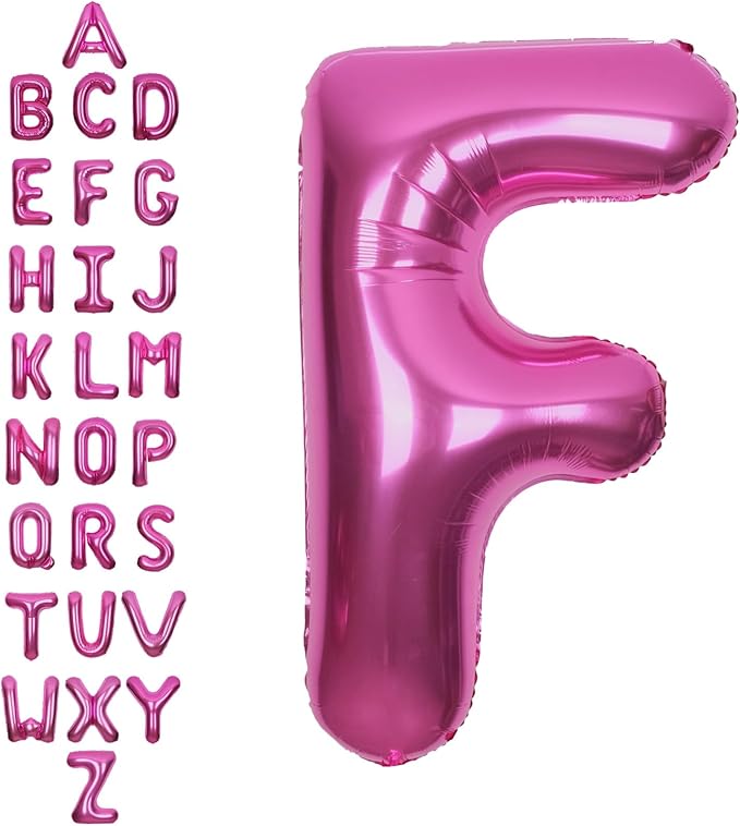 SUWEN 40 Inch Hot Pink Large F Letter Balloons Big Foil Helium Letter Balloons A-Z Jumbo Mylar Happy Birthday Party Decorations for Woman Anniversary Party Supplies
