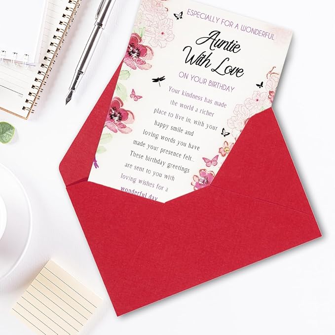 Birthday Card for Aunt,Unique Auntie Gifts from Nephew Niece,Thick Card Stock with Premium Envelope 5.3in x 8in