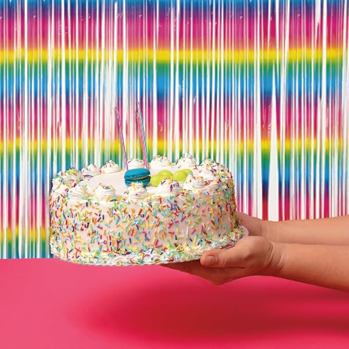 Pack of 2 Rainbow Fringe Curtains – Rainbow Tinsel Backdrop for Photo Booth, Birthday, Wedding, Baby Shower, Bachelorette, Christmas & Holiday Party Decorations