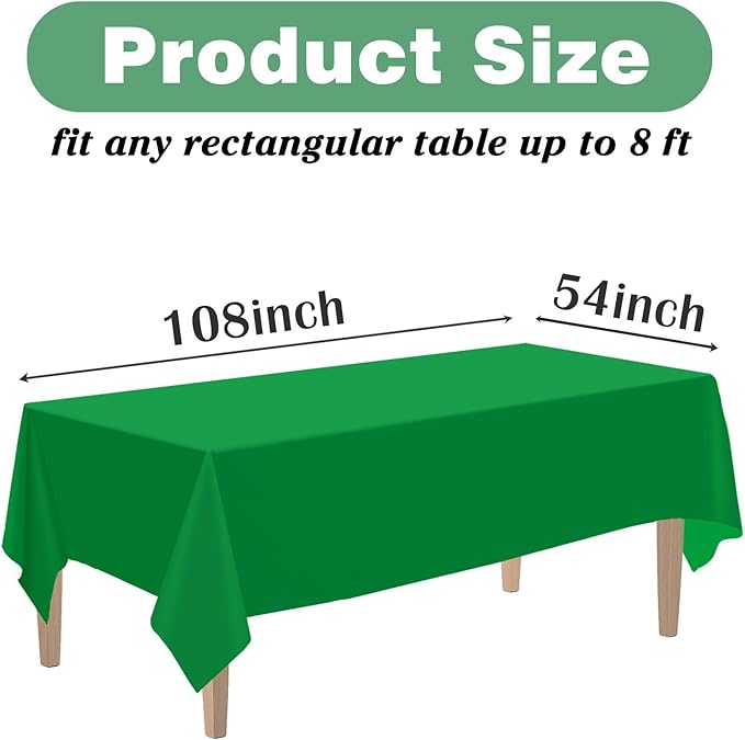 Kopokita 2PCS Green Plastic Tablecloths 54 x 108 Inch, Disposable Table Cloths Rectangle Party Table Covers
