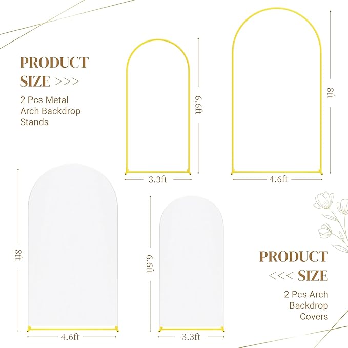 Metal Arch Backdrop Stand and Cover Set, 8FT, 6.6FT Party Backdrop, Easy to Assemble, Backdrop Stand for Parties, Birthday, Baby Shower