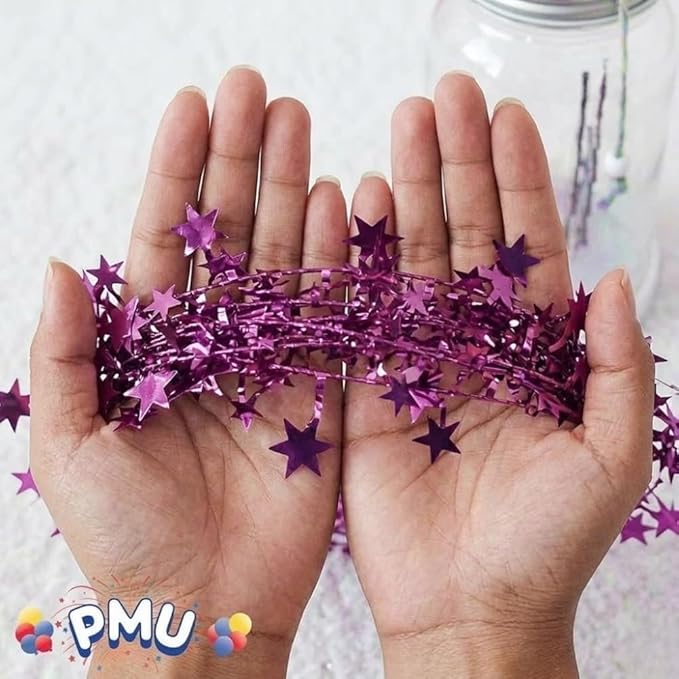 PMU 25 Ft Star Wire Shiny Garland Light Pink - Halloween, Christmas Party, Wedding, Birthday, Festive Home Decoration Ornament Light Pink