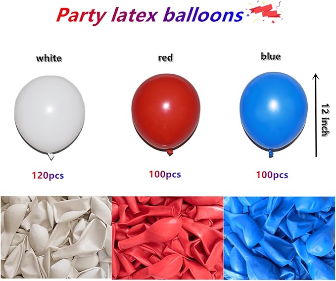 320 Pcs Red White and Blue 12 Inch Bulk Latex Balloons, for 4th of July Independence Day Patriotic Wedding Birthday Party Decorations
