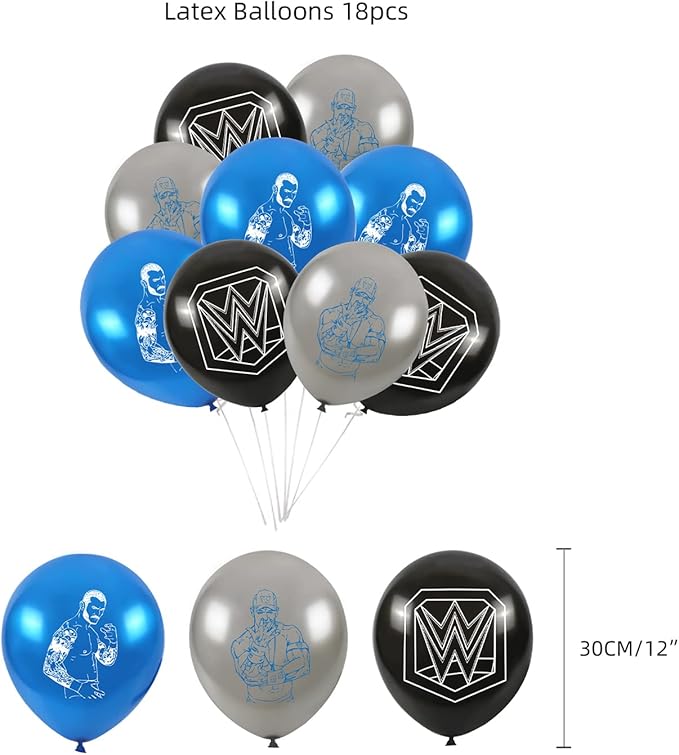Wrestling Birthday Party Decorations Supply Set for Kids with Happy Birthday Banner, Cake Topper, Cupcake Toppers, Balloons for Party Decorations (Party set)