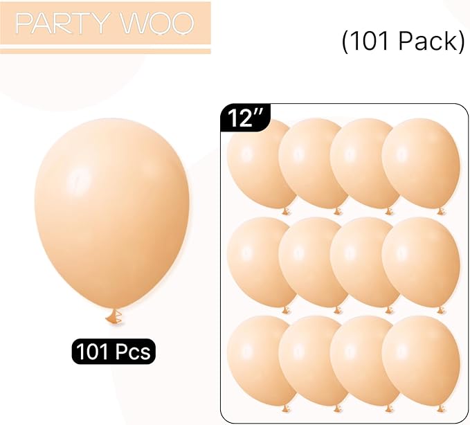 PartyWoo Nude Balloons 101pcs 12 Inch Apricot Boho Fall Neutral Latex Helium Balloons for Graduation Wedding Anniversary Birthday Boy Baby Shower Woodland Boho Theme Party Decorations Brown-F05