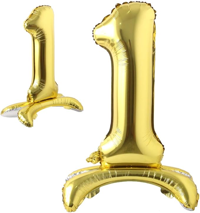 Self Standing 32 Inch Number Balloons Foil Ballon Gold Digit ball Wedding Birthday Party Decoration Baby Shower Supplies (32 inch Stand Gold 1)
