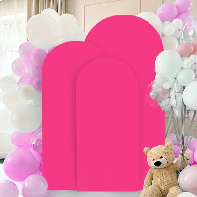 Spandex Arch Cover Set of 3 Hot Pink 4 5 6FT Fuchsia Arch Backdrop Cover Stretchy Arch Stand Cover Small Round Top Backdrop Cover Double Sided Arch Covers for Party Wedding Banquet