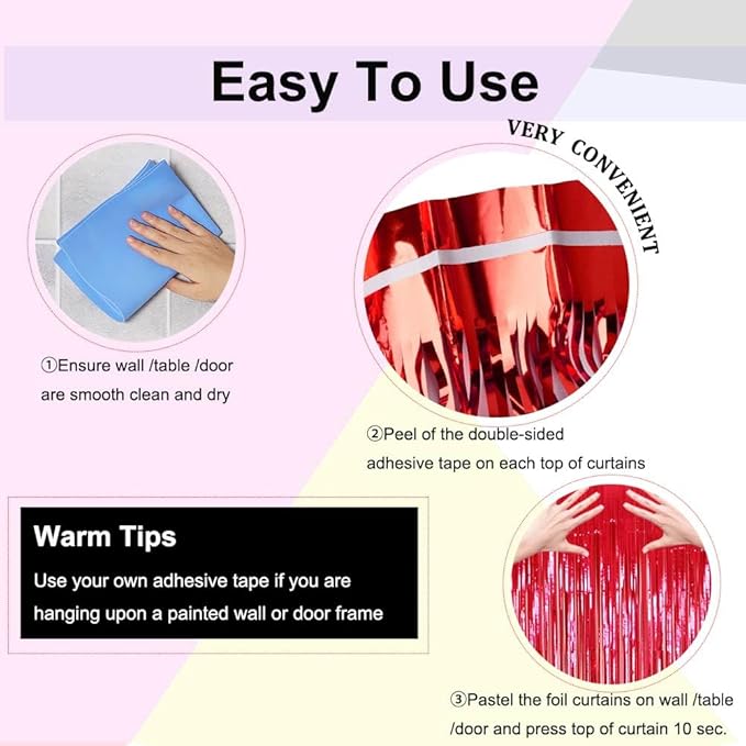 Red and Black Party Decorations- 4 Pack of 3.2x8.2ft Foil Fringe Curtains for Graduation Party Decorations Birthday Backdrop Decorations
