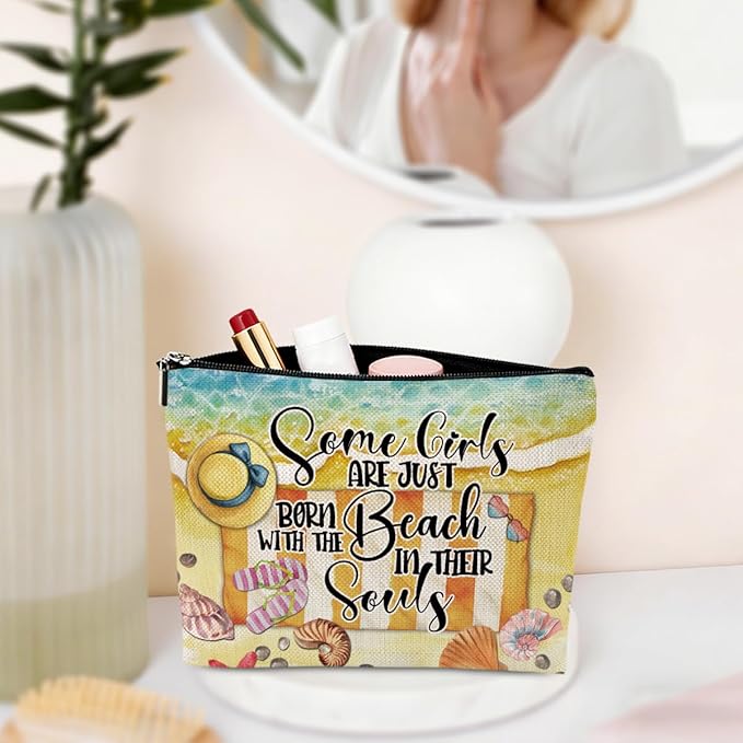 Funny Beach Gifts for Women Cosmetic Bag Vacation Ocean Beach Themed Gift for Her Nurse Sister Mom Aunt Makeup Bag Girls Trip Gifts Travel Stuff Necessities Birthday Christmas Friendship
