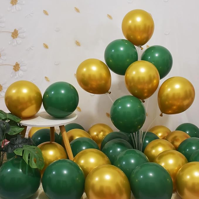200 Pcs Green and Gold Balloons 5 Inch Latex Dark Green Metallic Gold Bulk Small Balloon Arch Garland Kit for Birthday Wedding Bridal Baby Shower Supplies Graduation Party Decorations