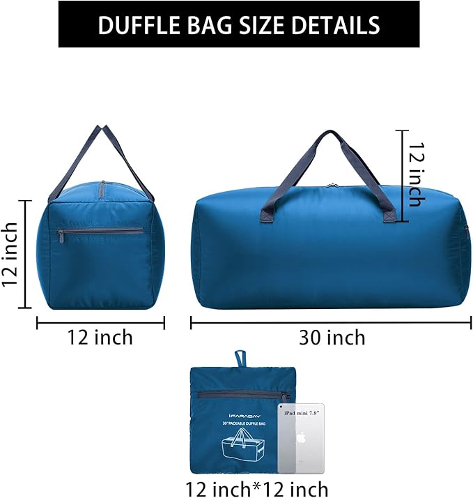 iFARADAY 2 Packs Foldable Duffel Bag 30" / 75L Lightweight with Water Rresistant for Travel