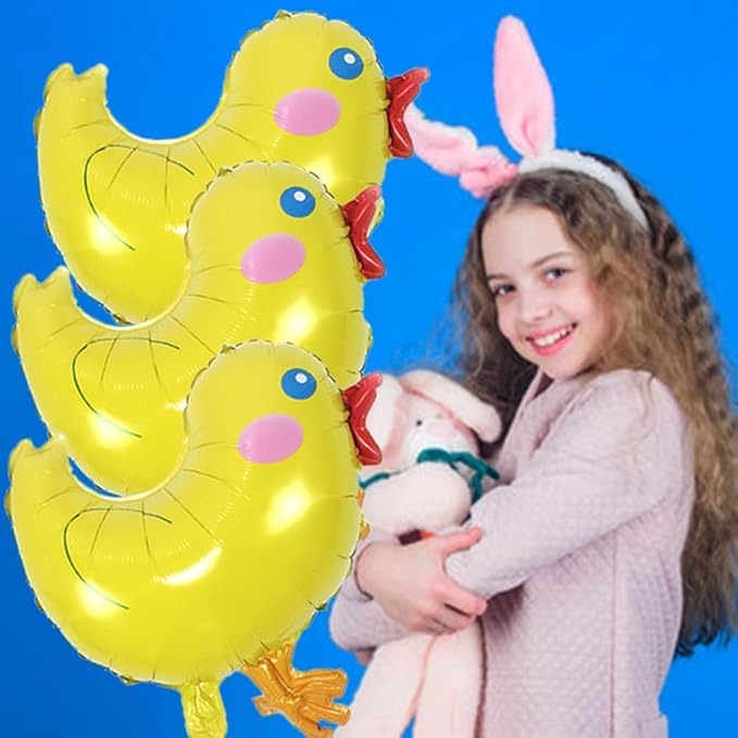 Chicken Balloons Easter Balloons Yellow Chick Foil Balloon for Easter Party Decorations Themed Party Shower Chicken Birthday Party Decorations Decor Supplies Party Balloon Set 3pcs
