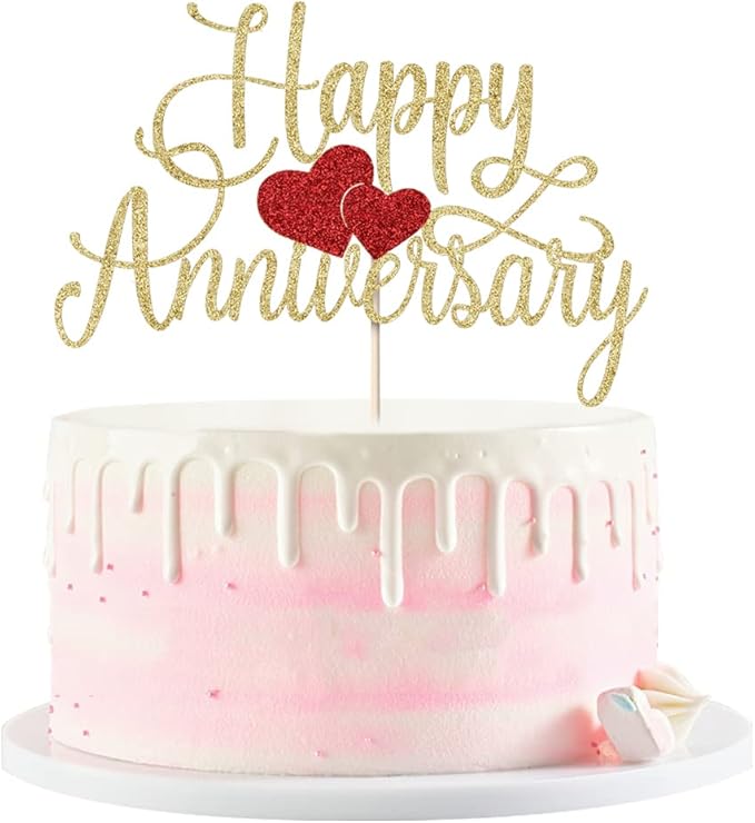 Kaoenla Happy Anniversary Cake Topper - Gold Glitter Happy Birthday Cake Topper, Company Anniversary Party Decoration, Wedding Wedding Anniversary Party Cake Decoration