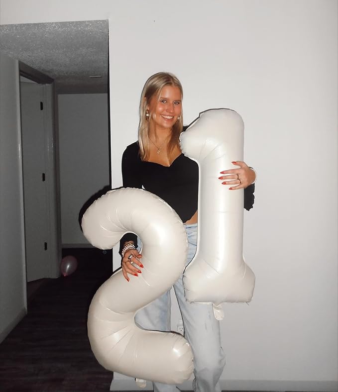 21 Balloon Number, Cream Number 21st Birthday Balloons 40 Inch, 21 or 12 Years Old Cream Birthday Decorations for Men Women Him Her, 21st Anniversary Decorations