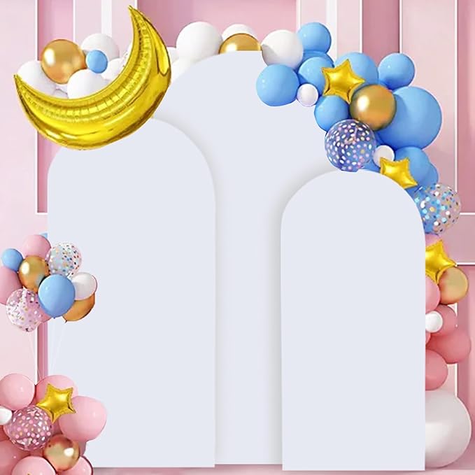 White Arch Cover Set of 3 Wedding Arch Backdrop Covers 4 5 6 FT Round Top Arch Cover Spandex Fitted Wedding Arched Backdrop Cover Arch Stand Covers for Birthday Party Ceremony Decorations