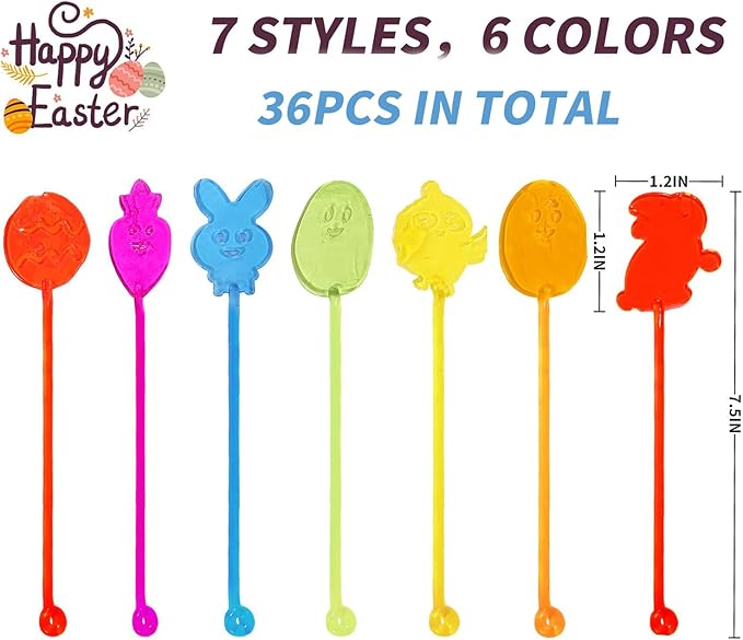 36 Pack Easter Sticky Hands Toys, Bunny Chick Egg Carrot Styles Stretchy Toys Easter Basket Stuffers, Easter Egg Fillers, Party Favors Gifts for Kids Boys Girls