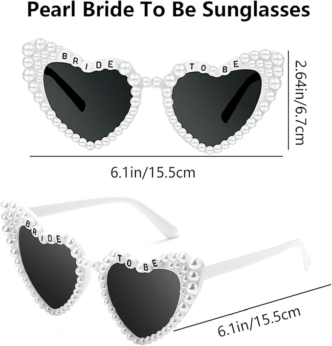 Bride Sash and Sunglasses Bride to Be Sashes Pearl White Heart Sunglasses Accessories for Bachelorette Bridal Shower Engagement Wedding Party