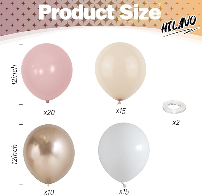 Nude Dusty Pink Balloons Set, 60Pcs 12 Inch Retro Blush Pink Apricot Helium Balloon Beige Sand White Champagne Gold Latex Neutral Balloons for Birthday Wedding Baby Bridal Shower Party Decorations