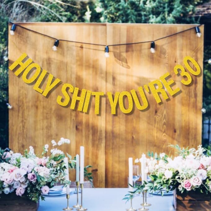 30th Birthday Decorations for Women Men Pre-Strung Gold Glitter Birthday Party Decoration Sign Funny Banner 30th Bday Supplies Banner
