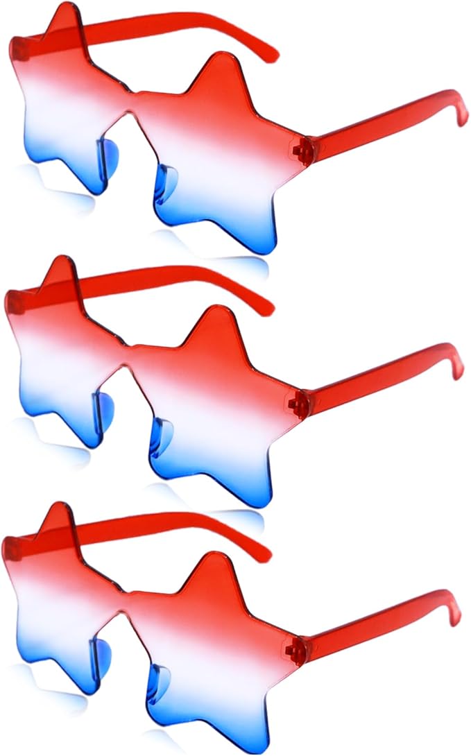 3Pack 4th of July Glasses - Red White and Blue Style Accessories for Independence Patriots Women Outfit and Decorations