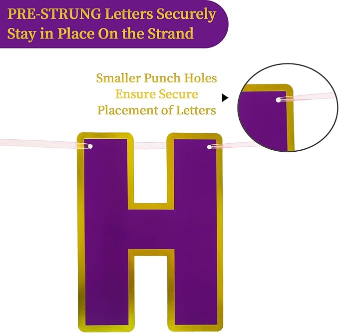Happy Birthday Banner - 9ft Pre-Strung Happy Birthday Sign for Women, Men, Girls, Boys - No DIY Birthday Decorations & Party Supplies(Purple)