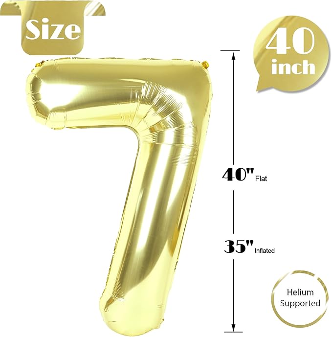 Champagne Gold Number 7 Balloon 40 Inch, White Gold 7 Balloon Number, 7th Birthday Decorations, Light Gold Party Supplies for Boys Girls
