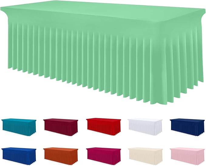 Smiry Spandex Tablecloth, Elastic Fitted Stretch Tablecloth for 6FT Rectangle Tables, Waterproof Washable Table Cover Skirt for Outdoor, Wedding, Banquet & Parties (Bright Green, 72Lx30Wx30H Inch)