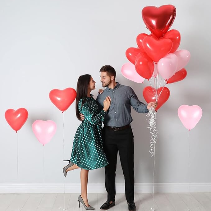 50 Pcs10-inch Love Heart Balloons Red Pink Latex Heart Balloons for Valentines Day Wedding Anniversary Engagement Birthday Garden Company Celebration Graduation Prom Party Romantic Decorations