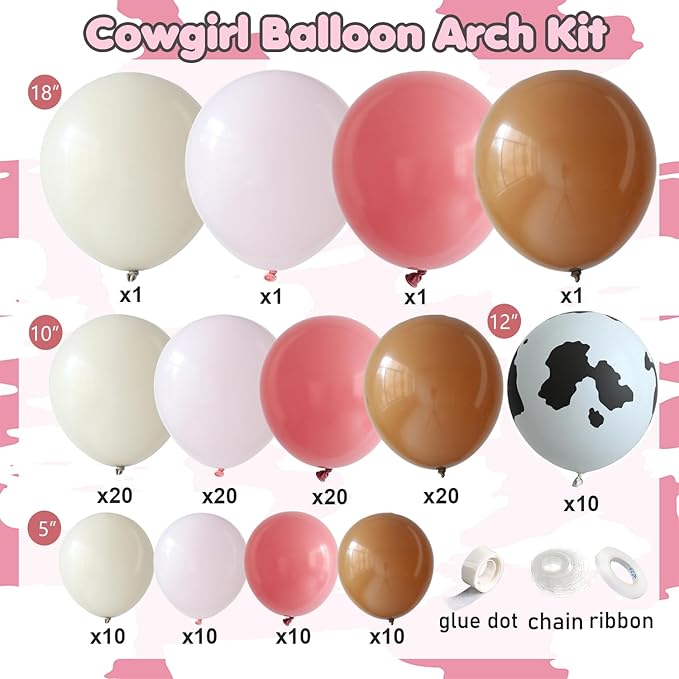 Cowgirl Balloon Arch Garland Kit, Dusty Pink Light Pink Brown Sand White Balloons with Cow Print Balloons for Western Baby Shower Farm Cowboy Birthday First Rodeo Party Decorations