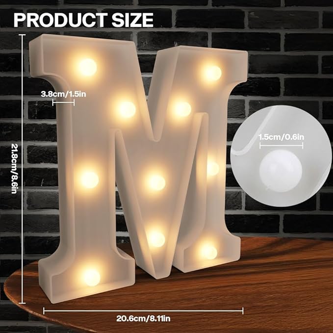 Light Up Marquee Letters - 26 Alphabet Battery Powered LED Lights Sign, Night Light White Plastic for Engagement Party Wedding Baby Shower Birthday, Marry Me (Letter M)