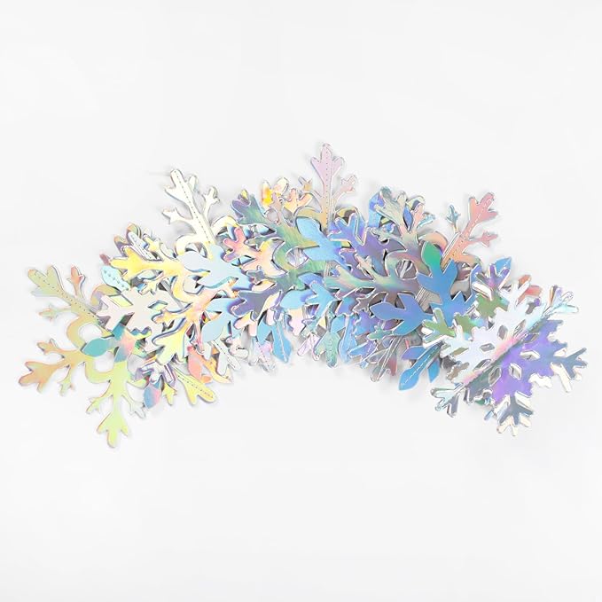 Iridescent-Holographic Snowflake-Snow Christmas Party-Decorations Garland - 12Pcs 3D Winter Wonderland Frozen Hanging Streamers Banner,Disco Birthday Baby Bridal Shower Wedding Decor Supplies Hugtmr