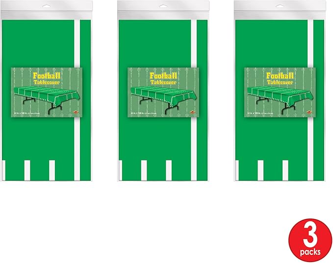 Beistle 3Piece Game Day Football Tablecovers, 54" x 108", , Green/White